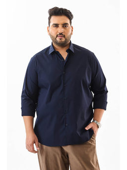 Snitch - Navy Blue Plain Full Sleeves Casual Plus Size Shirt for Men
