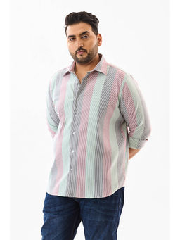 Snitch - Green & Pink Stripes Full Sleeves Casual Plus Size Shirt for Men