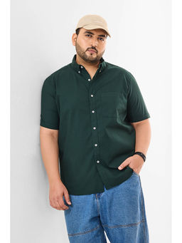 Snitch - Dark Green Plain Half Sleeves Casual Plus Size Shirt for Men