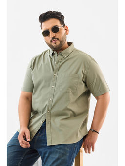 Snitch - Olive Plain Half Sleeves Casual Plus Size Shirt for Men