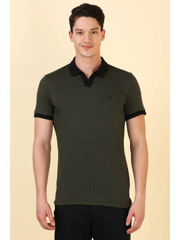 Allen Solly - Men Olive Textured Collar Neck Polo T-shirt