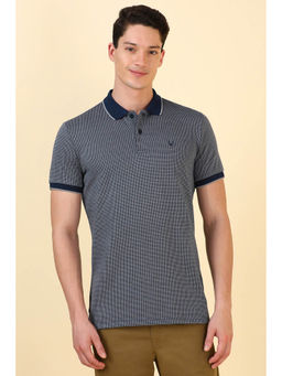 Allen Solly - Men Navy Blue Textured Collar Neck Polo T-shirt