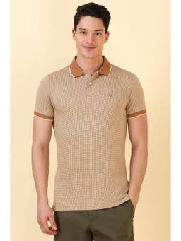Allen Solly - Men Beige Textured Collar Neck Polo T-shirt