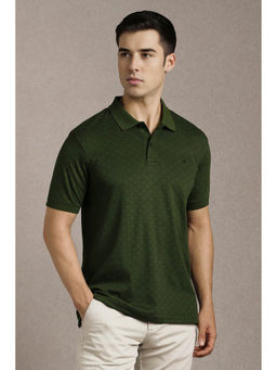 Louis Philippe - Men Olive Textured Collar Neck Polo T-shirt