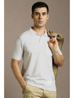 Louis Philippe - Men White Textured Collar Neck Polo T-shirt