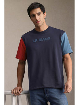 Louis Philippe - Men Navy Blue Graphic Print Crew Neck T-shirt