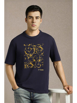 Louis Philippe - Men Navy Blue Printed Crew Neck T-shirt