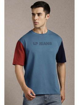 Louis Philippe - Men Blue Colorblock Crew Neck T-shirt