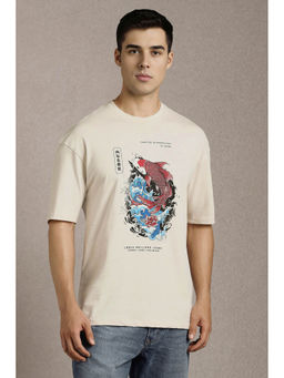 Louis Philippe - Men Beige Graphic Print Crew Neck T-shirt