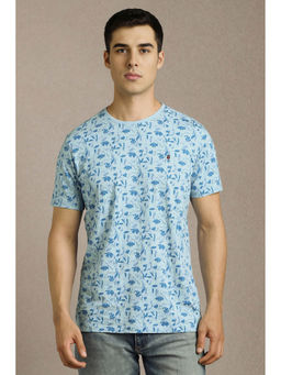 Louis Philippe - Men Light Blue Print Crew Neck T-shirt