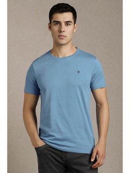 Louis Philippe - Men Light Blue Solid Crew Neck T-shirt