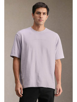 Louis Philippe - Men Lavender Solid Crew Neck T-shirt