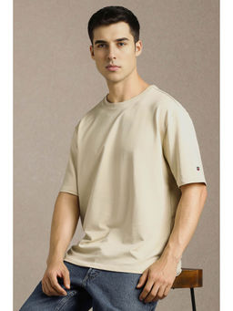 Louis Philippe - Men Beige Solid Crew Neck T-shirt