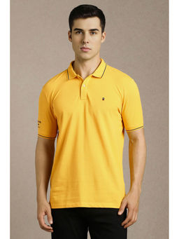 Louis Philippe - Men Yellow Solid Collar Neck Polo T-shirt