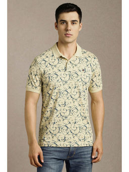 Louis Philippe - Men Beige Print Collar Neck Polo T-shirt