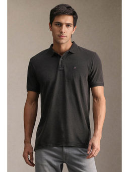 Louis Philippe - Men Black Solid Collar Neck Polo T-shirt