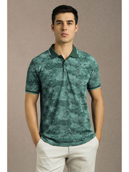 Louis Philippe - Men Green Print Collar Neck Polo T-shirt