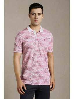 Louis Philippe - Men Pink Print Collar Neck Polo T-shirt