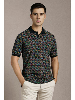 Louis Philippe - Men Black Print Collar Neck Polo T-shirt