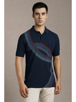 Louis Philippe - Men Navy Blue Printed Collar Neck Polo T-shirt
