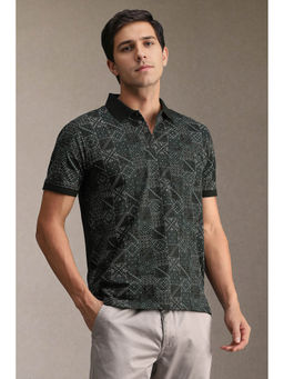 Louis Philippe - Men Black Print Collar Neck Polo T-shirt