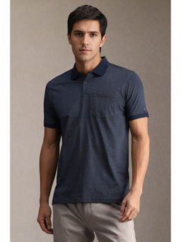 Louis Philippe - Men Navy Blue Print Collar Neck Polo T-shirt