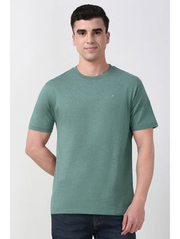 Peter England - Men Green Solid Round Crew Neck T-shirt