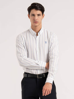 Red Tape - Men Sky Blue Pure Cotton Button Down Full Sleeve Striped Shirt