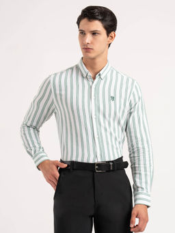 Red Tape - Men Green Pure Cotton Button Down Full Sleeve Striped Shirt