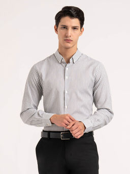 Red Tape - Men Grey Cotton Polyester Button Down Full Sleeve Striped Shirt