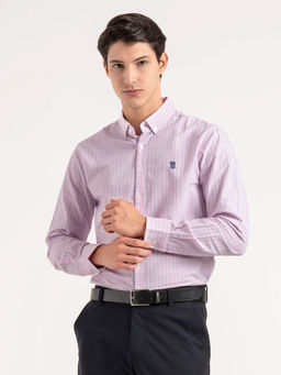 Red Tape - Men Pink Pure Cotton Stripe Loose Fit Button Down Shirt