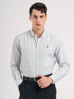 Red Tape - Men Light Green Striped Poly Cotton Loose Fit Full Sleeve Shirt