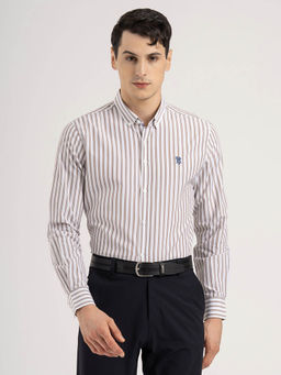 Red Tape - Men Brown Striped Poly Cotton Loose Fit Full Sleeve Shirt