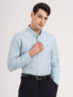 Red Tape - Men Aqua Striped Poly Cotton Loose Fit Full Sleeve Shirt