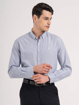 Red Tape - Men Dark Blue Striped Poly Cotton Loose Fit Full Sleeve Shirt