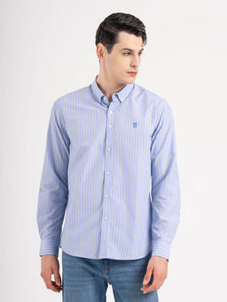 Red Tape - Men Mid Blue Striped Poly Cotton Loose Fit Full Sleeve Shirt