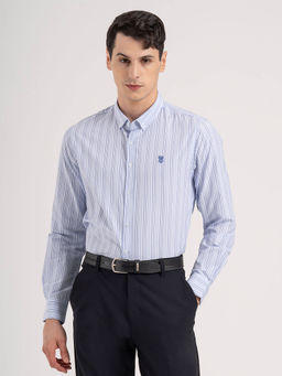 Red Tape - Men Light Blue Striped Poly Cotton Loose Fit Full Sleeve Shirt