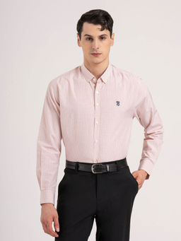 Red Tape - Men Light Pink Striped Poly Cotton Loose Fit Full Sleeve Shirt