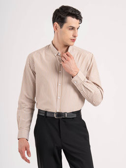 Red Tape - Men Tan Striped Poly Cotton Loose Fit Full Sleeve Shirt