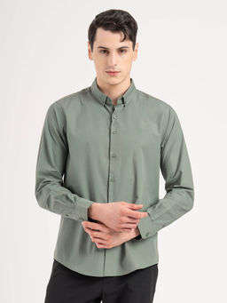 Red Tape - Men Olive Solid Poly Cotton Loose Fit Full Sleeve Shirt