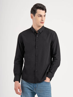 Red Tape - Men Black Solid Poly Cotton Loose Fit Full Sleeve Shirt