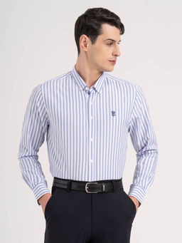 Red Tape - Men Blue Striped Poly Cotton Loose Fit Full Sleeve Shirt