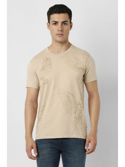 Van Heusen - Men Beige Print Crew Neck T-shirt