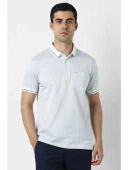 Van Heusen - Men Light Blue Print Collar Neck Polo T-shirt