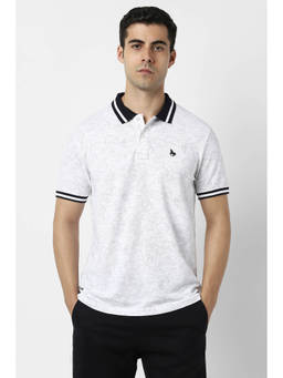 Van Heusen - Men White Print Collar Neck Polo T-shirt