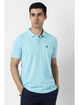 Van Heusen - Men Turquoise Stripe Collar Neck Polo T-shirt