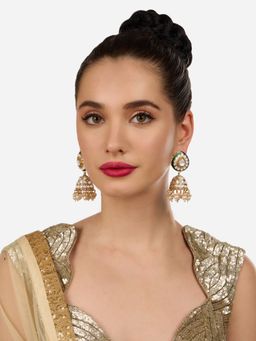 Zaveri Pearls - Green Meenakari Kundan Statement Jhumka Earring