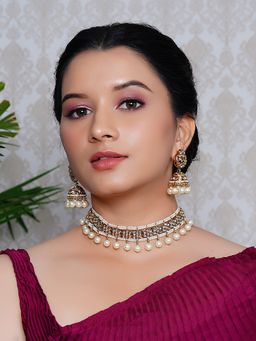 Designbox - Kundan Choker Necklace with Jhumka Earrings