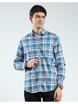 Monte Carlo - Mens Blue Checks Collar Neck Shirt