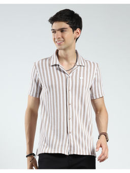 Monte Carlo - Mens Beige Striped Collar Neck Shirt
